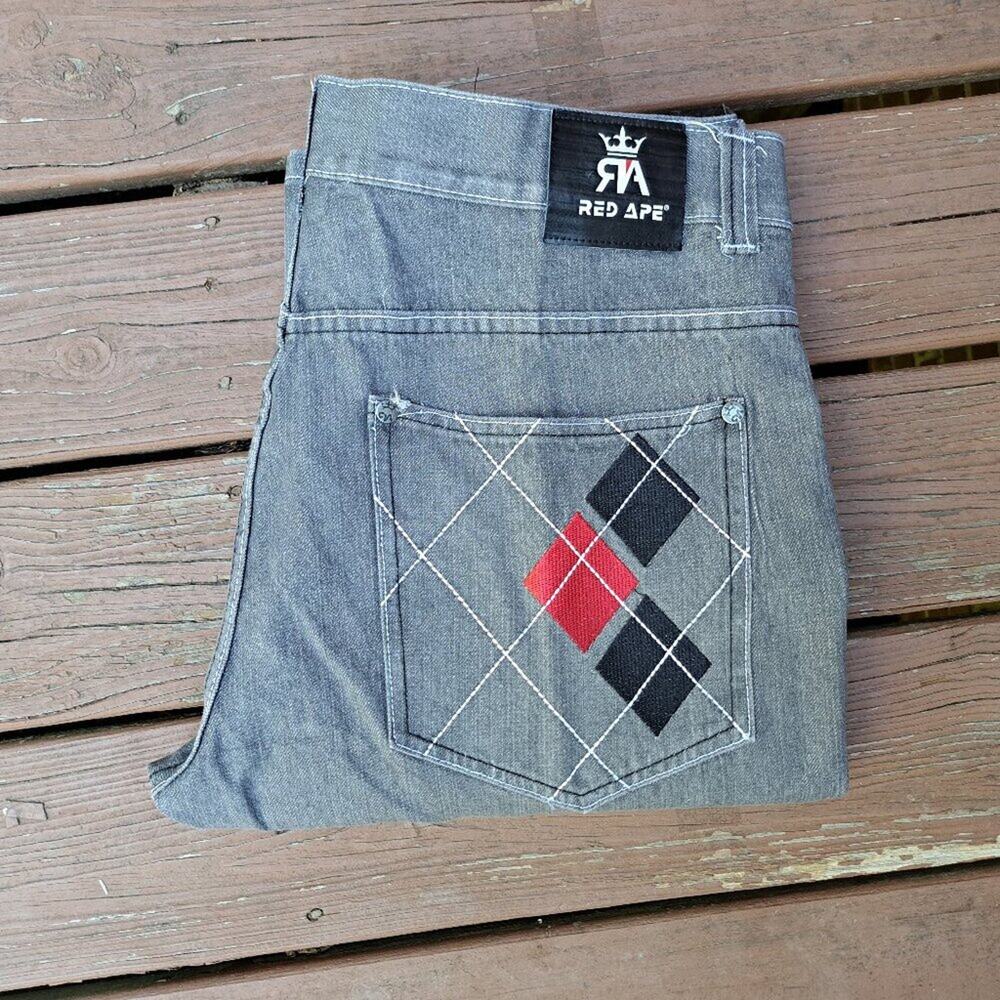 %VINTAGE Red Ape Jeans Mens 38x33 Straight Gray Denim Pants Y2K / J2